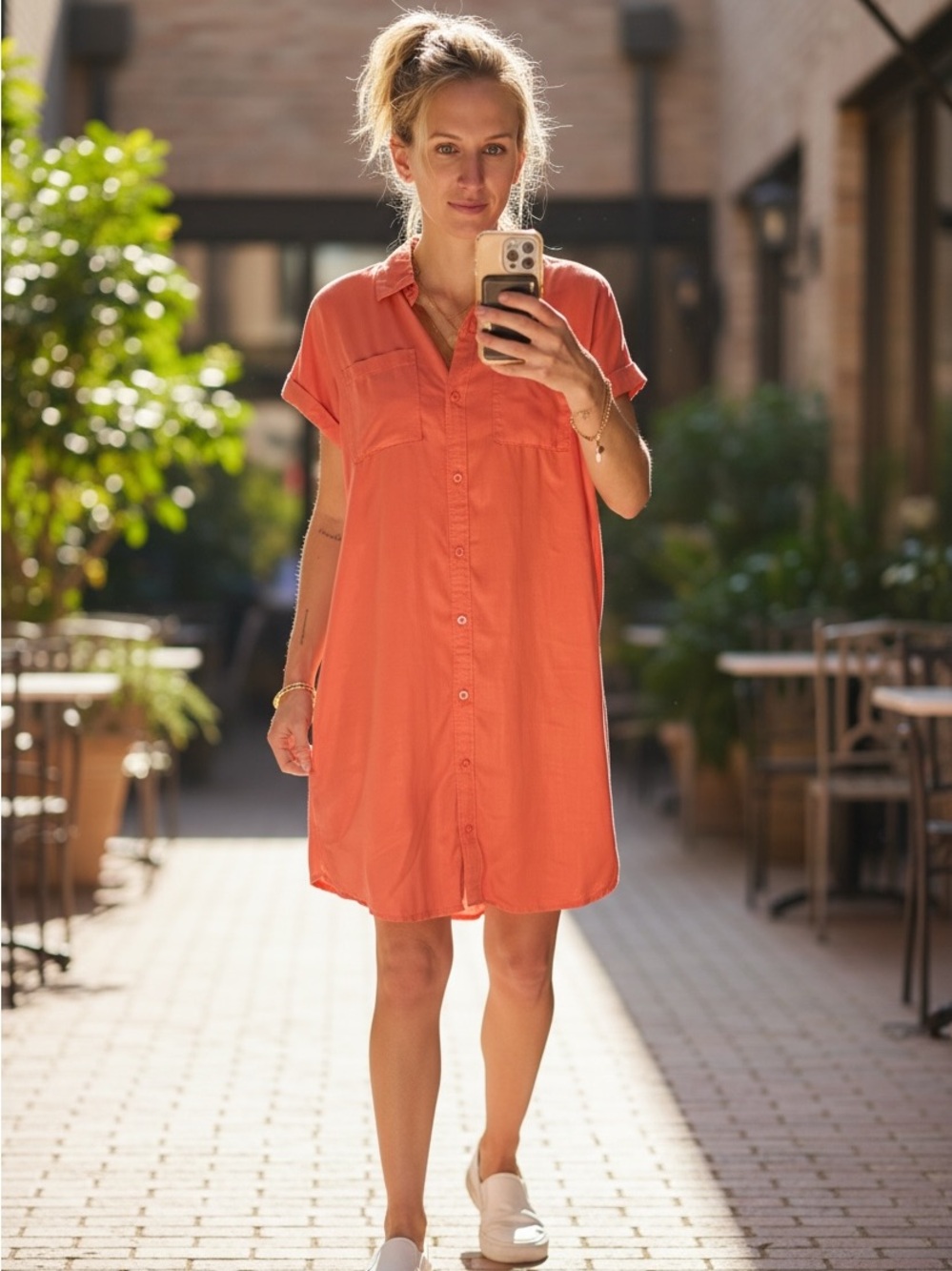 belk Orange Button-Front Shirt Coverup Dress